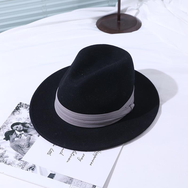 

Autumn and winter new British jazz hat flat edge wool felt hat large brim simple unisex hat чорний