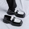 Herren Loafer mit eckiger Spitze, dicksohlige PU-Schuhe, schwarz-weißes Patchwork, Maskendekoration, Business-Freizeit-Herrenschuhe, vielseitige Herren-Arbeitsschuhe