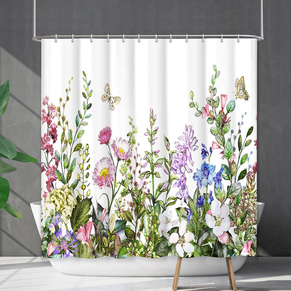 Duschvorhang Wasserdicht Und Schimmelresistent 3D Digitaldruck Pflanze Blume Und Gras Duschvorhang Badezimmer Trennvorhang