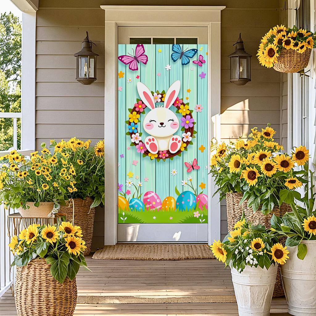 Holiday Banner Spring Theme Easter Egg Banner Easter Bunny Banner Colorful Bunny Theme For Spring Party Family Gathering