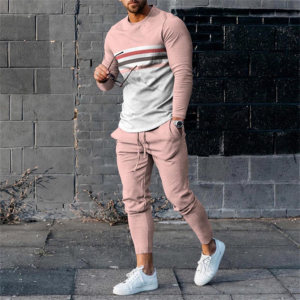 Men Sweatshirt Sweatpants Sets Print Men's Clothing T Shirt Pants Suits Oversized T-shirts Trousers Outfits Male Tops Tracksuits