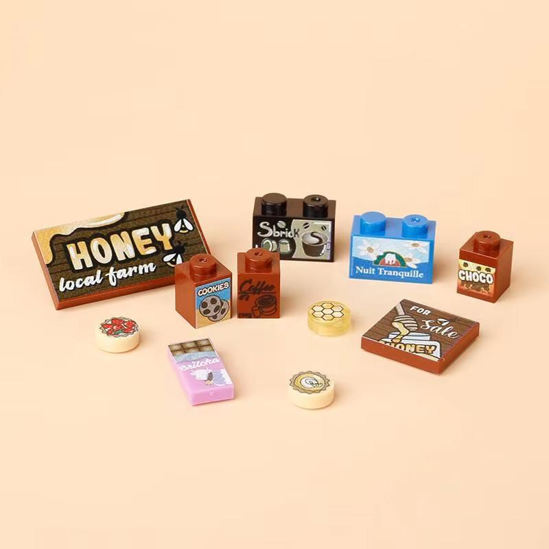 MOC City Food Building Blocks Vegetable Fruit Banana Pizza Chicken Dessert Wine Glass Printed Accessories Bricks Kids Toys N11
