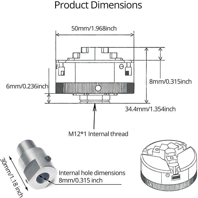 A03F-Z011 Extension Three Jaw Chuck And Connecting Rod Set, Mini Lathe Chuck Set For DIY Bench Buffer Polishing Machine