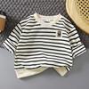 Kids Cartoon Striped Sweatshirt With Polyester Fabric For Toddler Boys And Girls