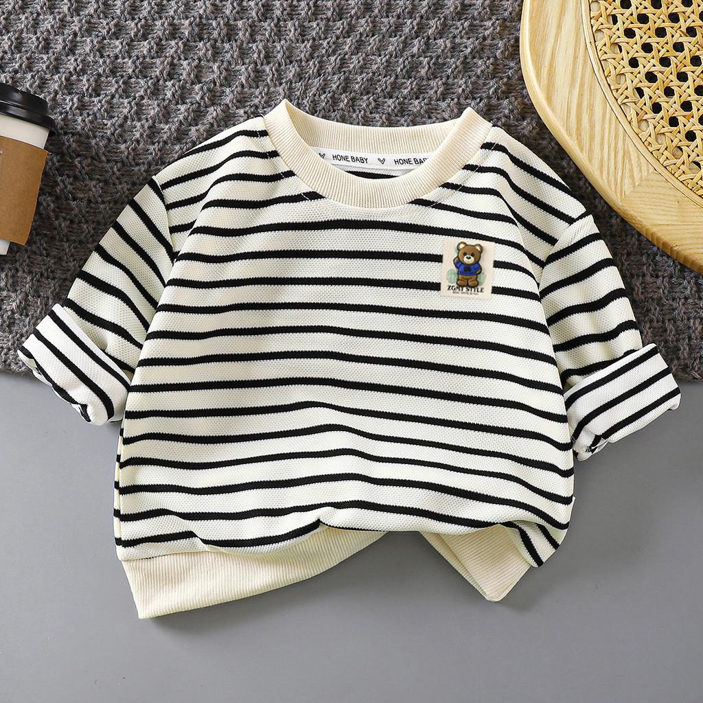 Kids Cartoon Striped Sweatshirt With Polyester Fabric For Toddler Boys And Girls