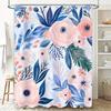Beautiful floral shower curtain set with blue and pink leaves perfect for bathroom decor