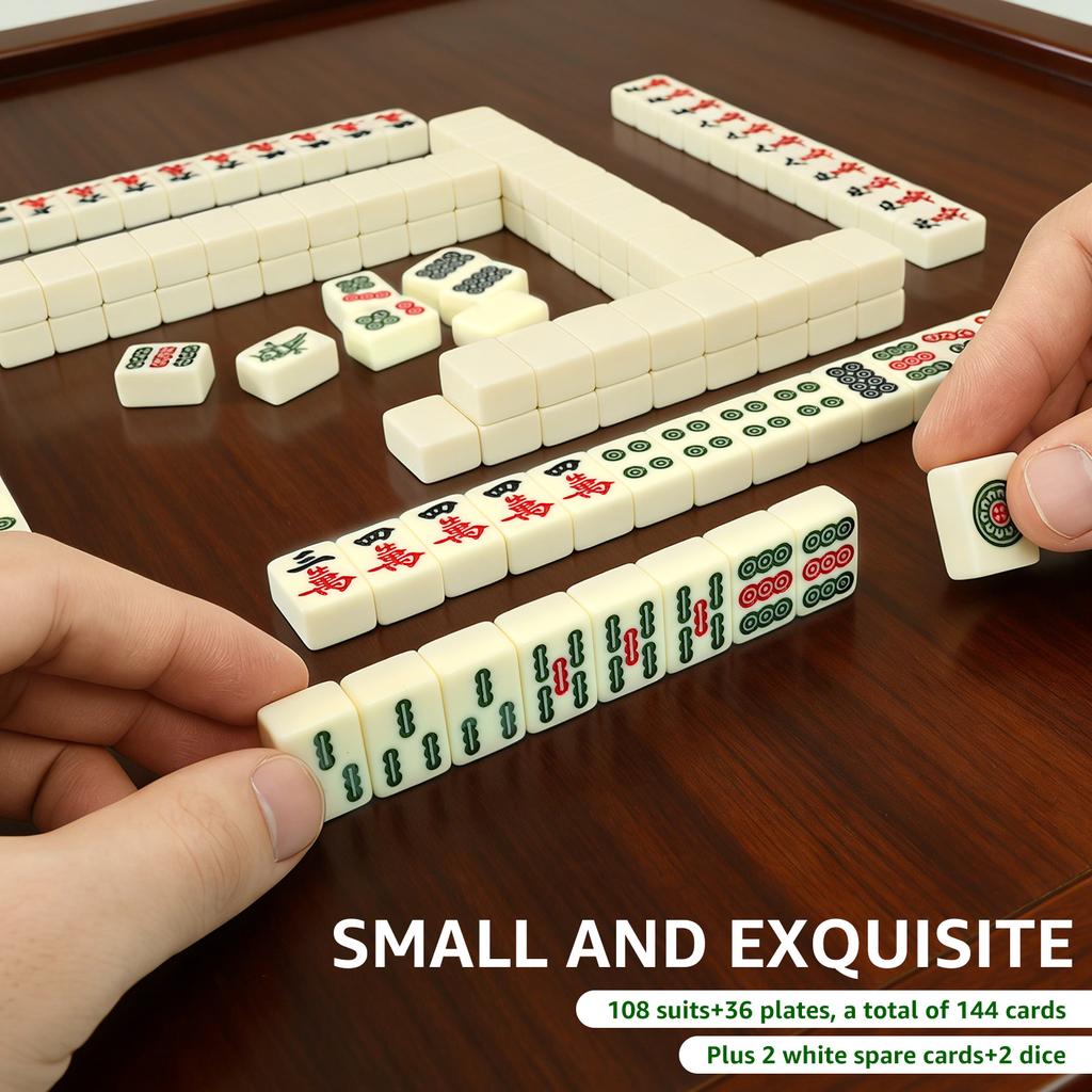 Mini Chinese Mahjong Set Travel Portable Mahjong Chinese Traditional Board Game for Beginners Family Party Games Christmas Gift