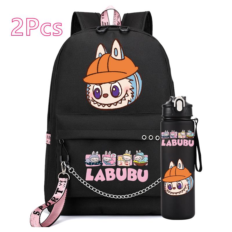 2Pcs/set Anime Printed Backpack Girl Schoolbag Teen Student Back To School Mochila Rucksack Child 750Ml Sport Water Bottle