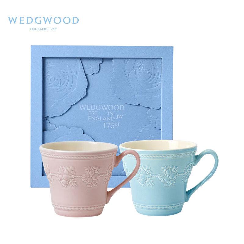 WEDGWOOD Joyful Holiday Blue & Pink Mug Couple Gift Set