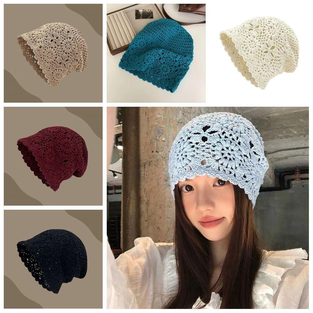 Handmade Hollowed Out Beanie Cap Bohemian Style Knit Cap Cute Ethnic Style Hat  Girls