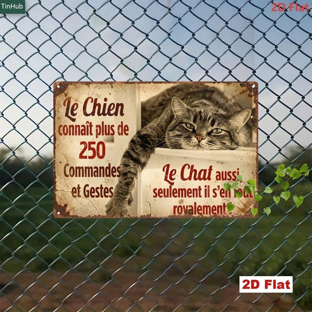 1pc Vintage French Quote Metal Sign, Humorous Cat Design, Nostalgic Industrial Wall Art for Home
