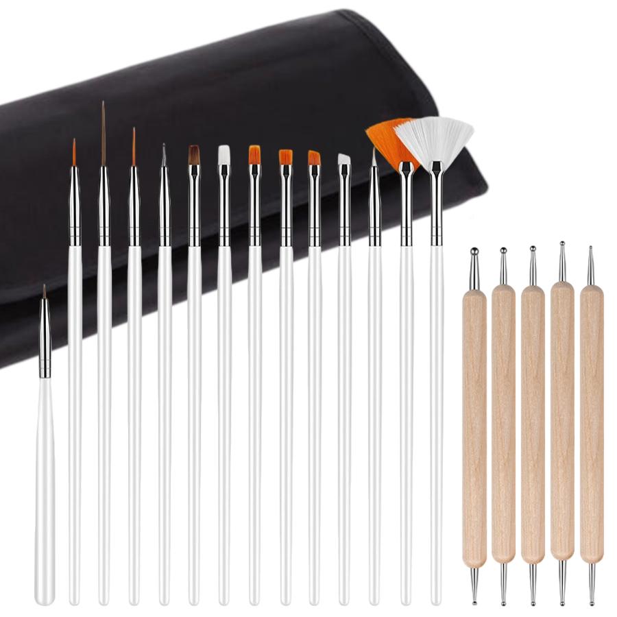 20Pcs Nail Art Brushes Set, Dotting Pens Fine Liner Striping Drawing Brushes with Portable Storage Bag