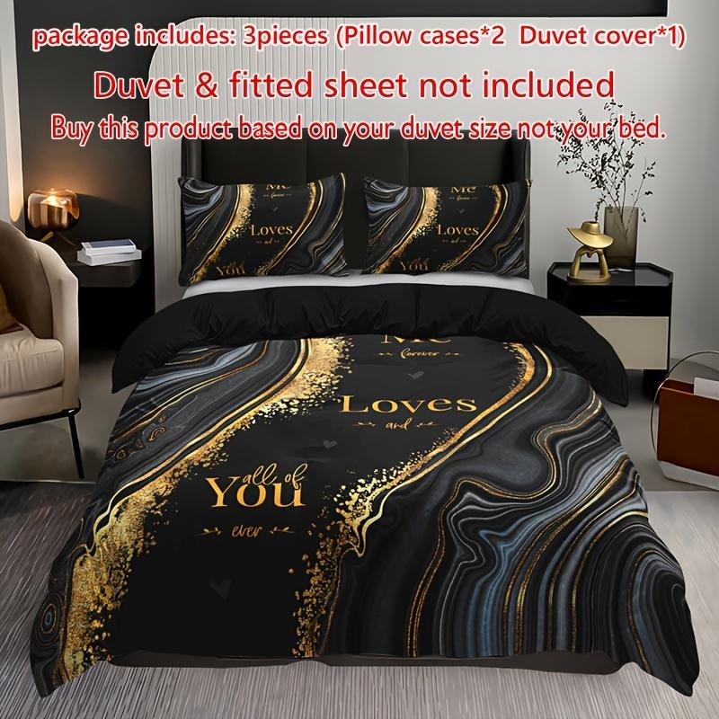 Fashion Texture Letter Duvet Cover Set 1 Duvet Cover With 2 Pillowcases High-Definition Print Home Dorm Room Decor