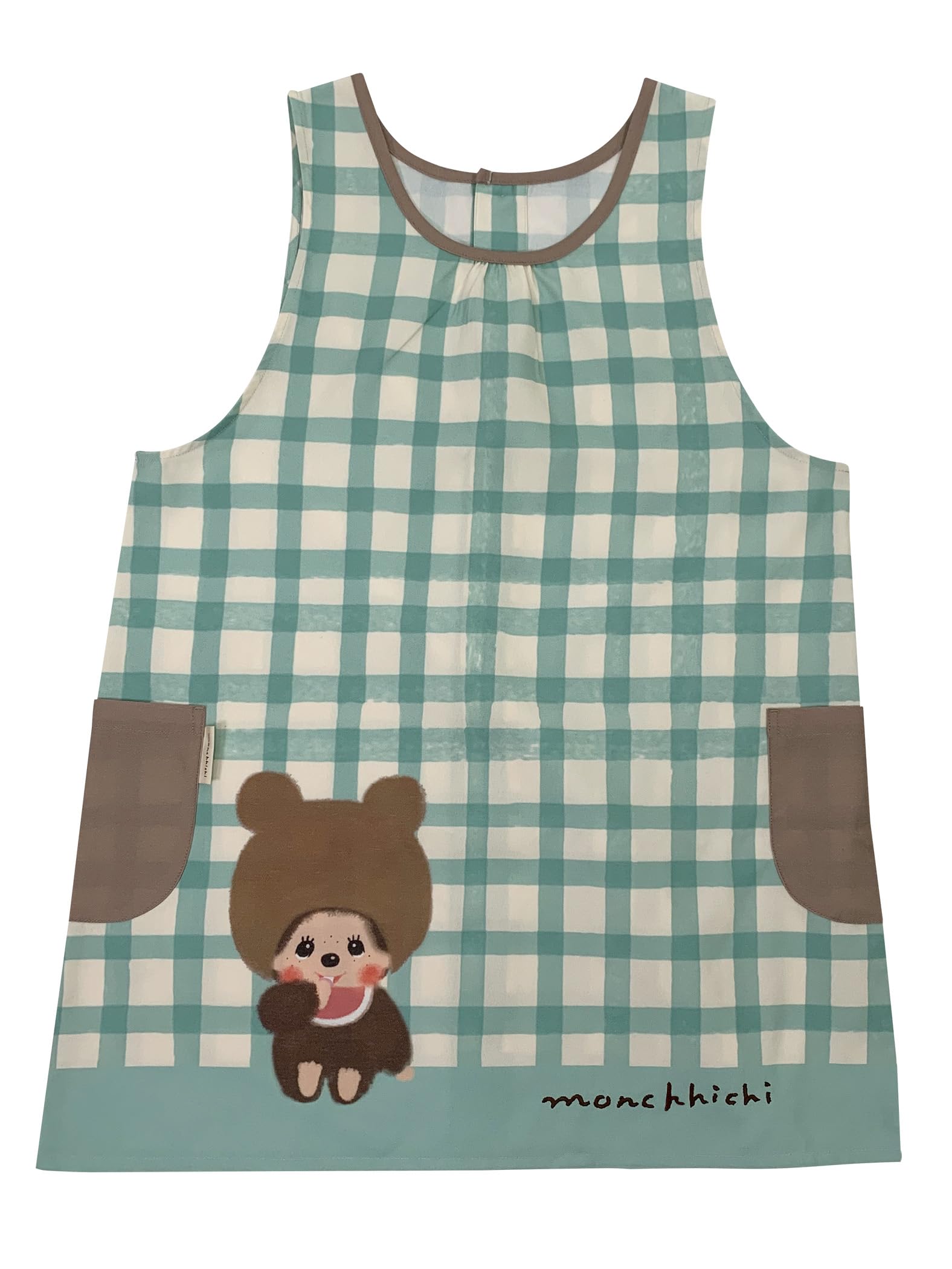 

Atelier Momo & Momo Monchhichi Furukawashiko Apron, Back Opening, Check Pattern, Green, Women s, M-L, MA44119-52
