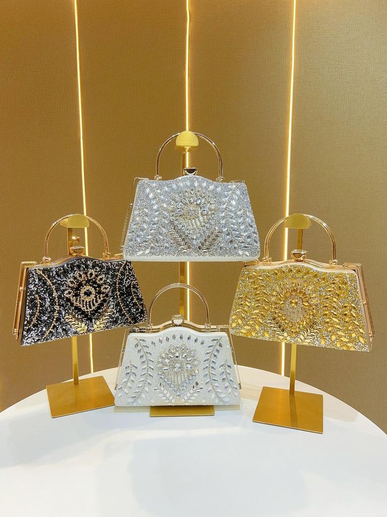 Pu Leather Large Capacity Evening Bag With Sparkling Embellishments For Formal Occasions