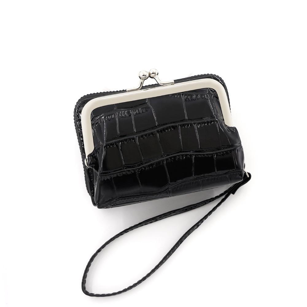 

Crocodile Texture Kiss Lock Wallet PU Leather Stone Pattern Card Holder Shopping чёрный