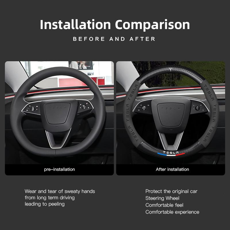 ANE1 Leather Car Steering Wheel Cover Protection Case Anti Slip Breathable Protector For Tesla Model 3 Highland 2023 Model S Model X