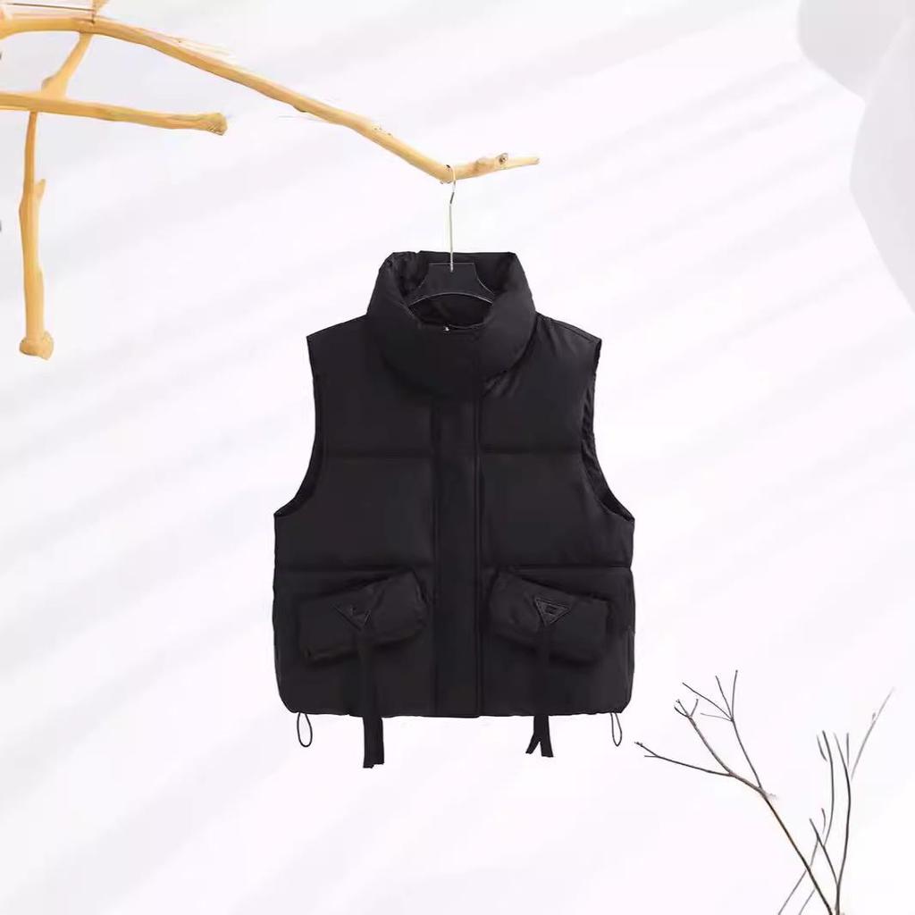 Women's Korean Style Stand-up Collar Sleeveless Waistcoat - Autumn/Winter Solid Color Warm Vest