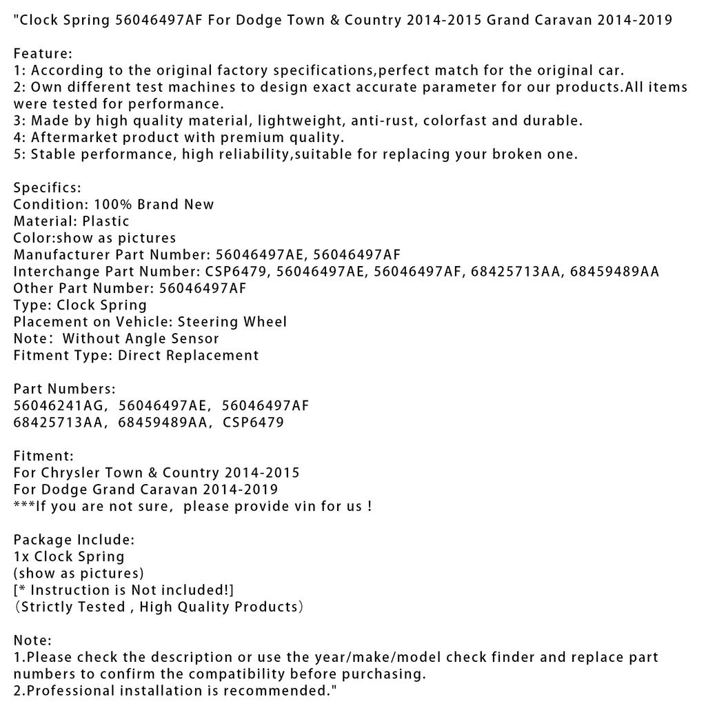 Clock Spring 56046497AF For Dodge Town & Country 2014-2015 Grand Caravan 14-2019
