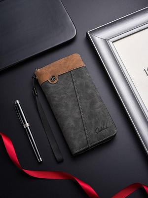 Men's PU Leather Long Wallet: Multi-Card Slots, Large Capacity, Clutch Bag, Coin Purse, and Phone Holder.