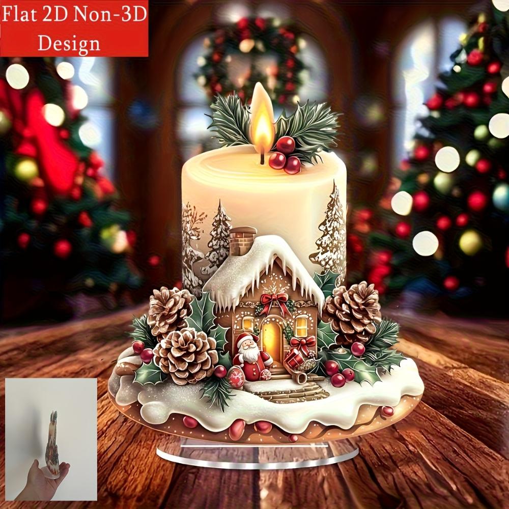 2D flat acrylic Christmas candle decoration, pine cones and berries - holiday tabletop decoration, holiday decorations for Christmas, New Year