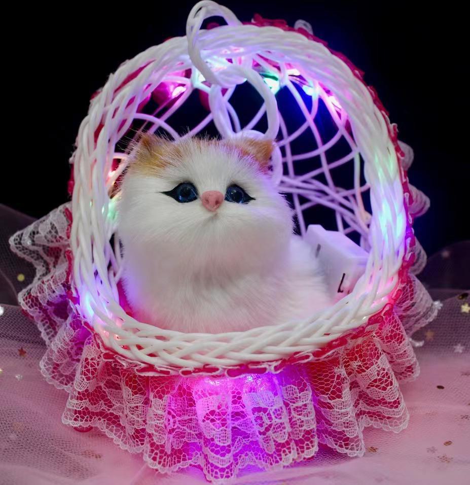 Lace Hanging Basket with Light-Up Plush Cat - Perfect Gift for Girlfriend or Doll Lovers