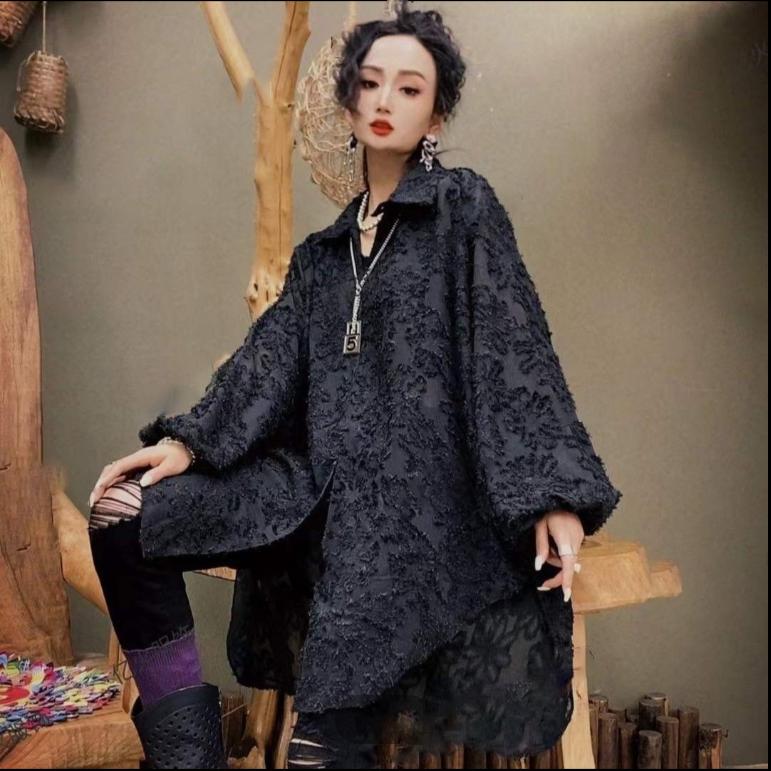 

Women s Stylish Vintage Oversized Asymmetrical Button Up Shirt Sexy Mesh Sheer Tunic Blouse Casual Solid Lapel Long Sleeve Tops XXL чорний