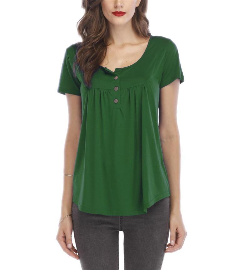 2025 New Summer Women's Oversized Soft T Shirt Casual Short Sleeve Loose Tops Plus Size Solid Button Design