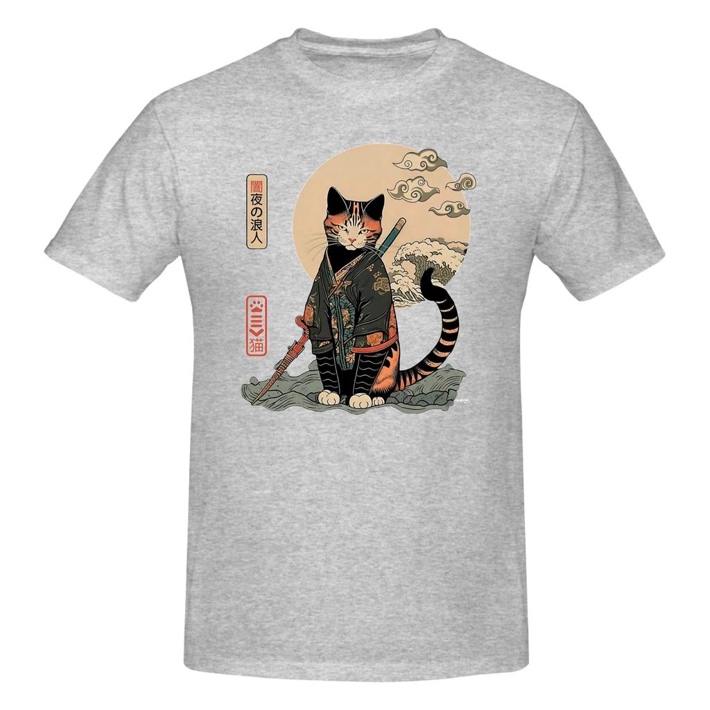 Piece Edo Cat Novelty Cotton TShirt Samurai Cat Tees Tops For Unisex