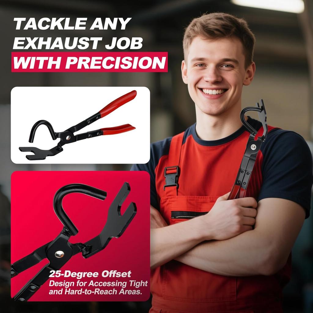 Exhaust Hanger Removal Tool, Heavy-Duty Exhaust Hanger Pliers For Car & Truck Rubber Exhaust Hangers, 25° Offset Design, Non-Slip Grip, Compatible