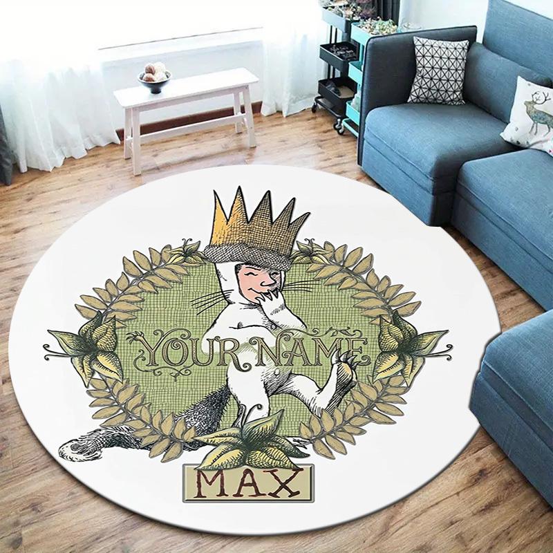 Moonlit Voyage Custom Name Round Area Rug Carpet Rug For Living Room Bedroom Sofa Playroom Decor Nonslip Floor Mat