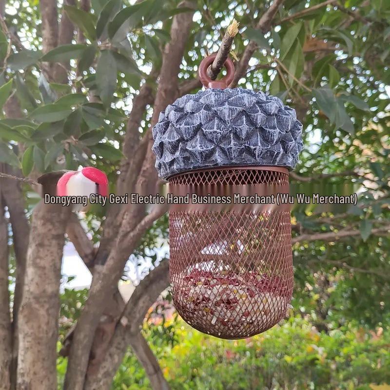 Wrought Iron Hummingbird & Acorn Garden Bird Feeder Ornament темно-красного