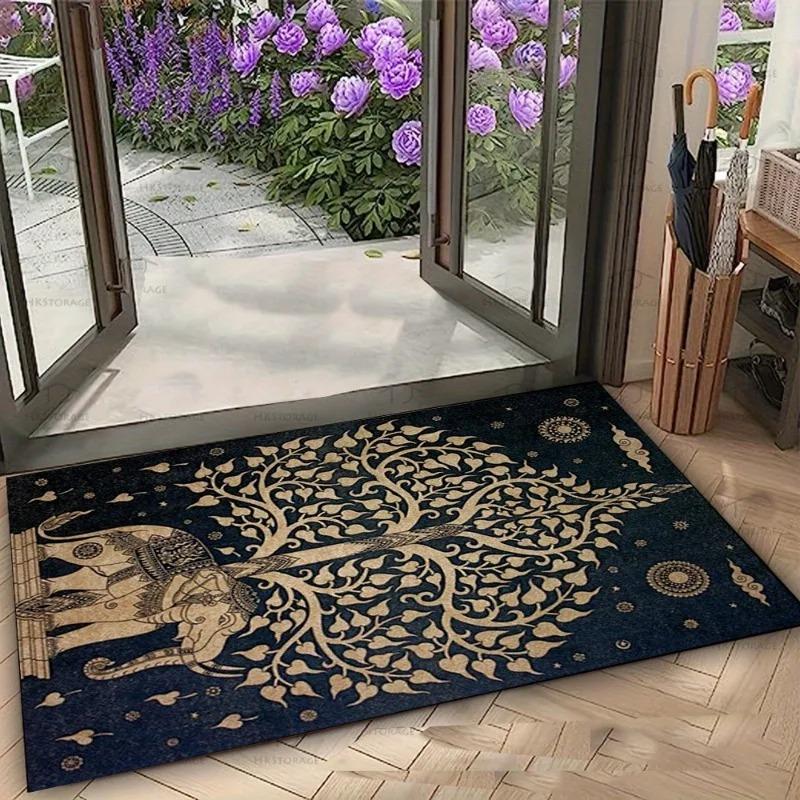 Tappetino per Porta con Motivo di Elefante Raffinato Tappetino per Pavimento d'Ingresso Boemo per Porta della Stanza Retro Casa Decorazione per Interni ed Esterni