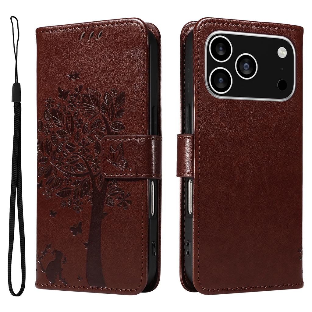 For iPhone 17 Pro Phone Case with Stand Cat Tree Pattern Leather Wallet Mobile Cover