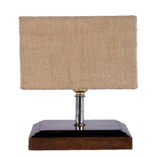 22,86 cm Čtvercová Dřevěná Stolní lampa s Béžovým Jutovým Stínidlem Ložnice, Jídelna, Hotelový Pokoj, Obývací Pokoj, Kancelářská Dekorace Žárovka není součástí balení