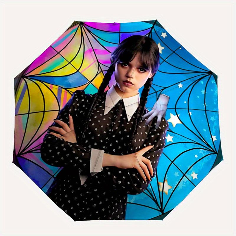

Wednesday Automatic Umbrella - Foldable with 8 Iron Ribs, Portable for Outdoor, Gift, Outdoor Umbrell, Playful Accessory, Durable High Quali