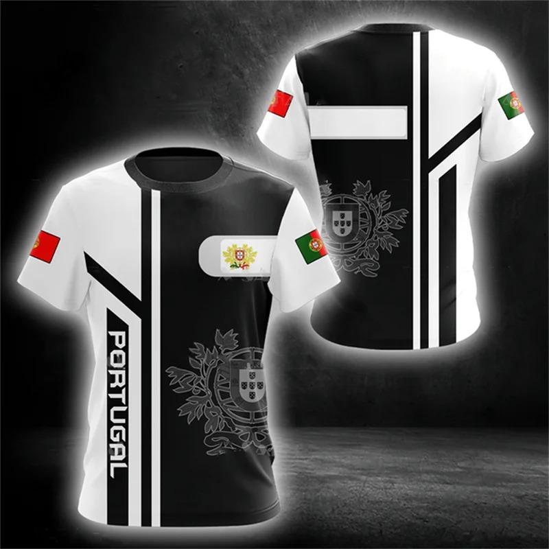 3D Portugal National Emblem Graphic T Shirt for Men Clothing Casual Unisex Short Sleeved Tee Shirts Streetwear Y2k Tops T-shirt