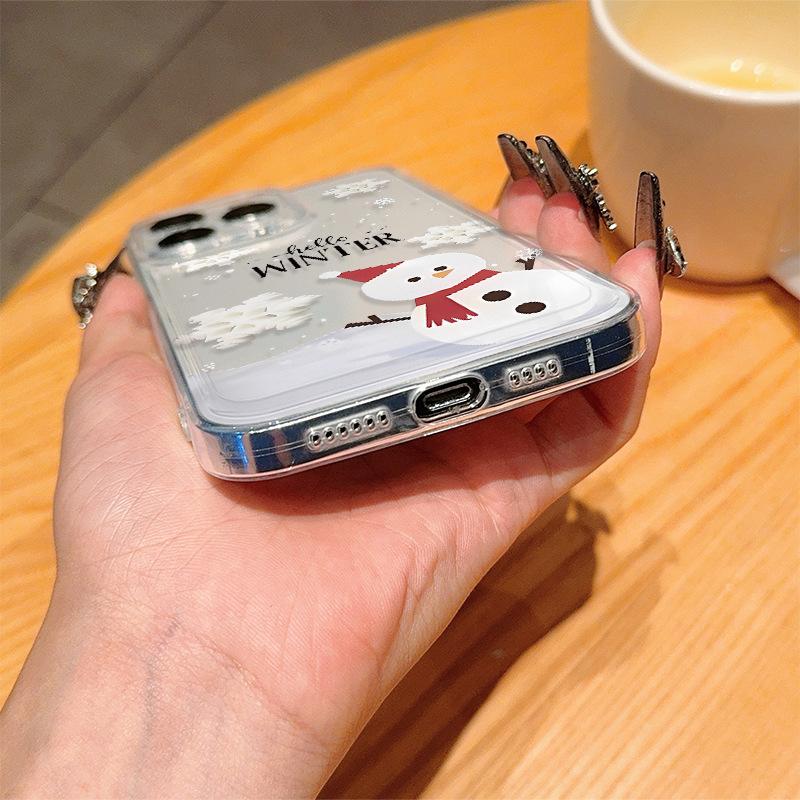 Winter Snowman Christmas Clear Phone Case for iPhone 16 15 14 11 13 12 Pro Max iPhone 16E 7 8 Plus SE Winter Pattern Shockproof Soft TPU Phone Cover