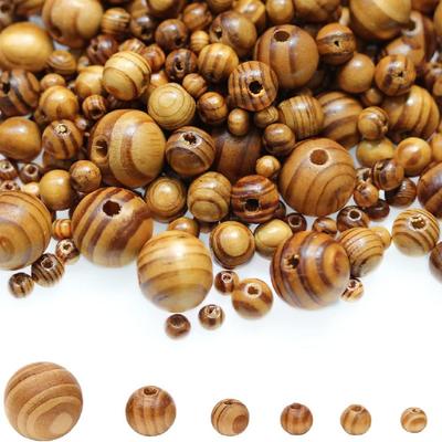 Runde Thuja Holzstreifenperlen Umweltfreundliches Holz Lose Zwischenperlen für Schmuckzubehör DIY 6-30mm