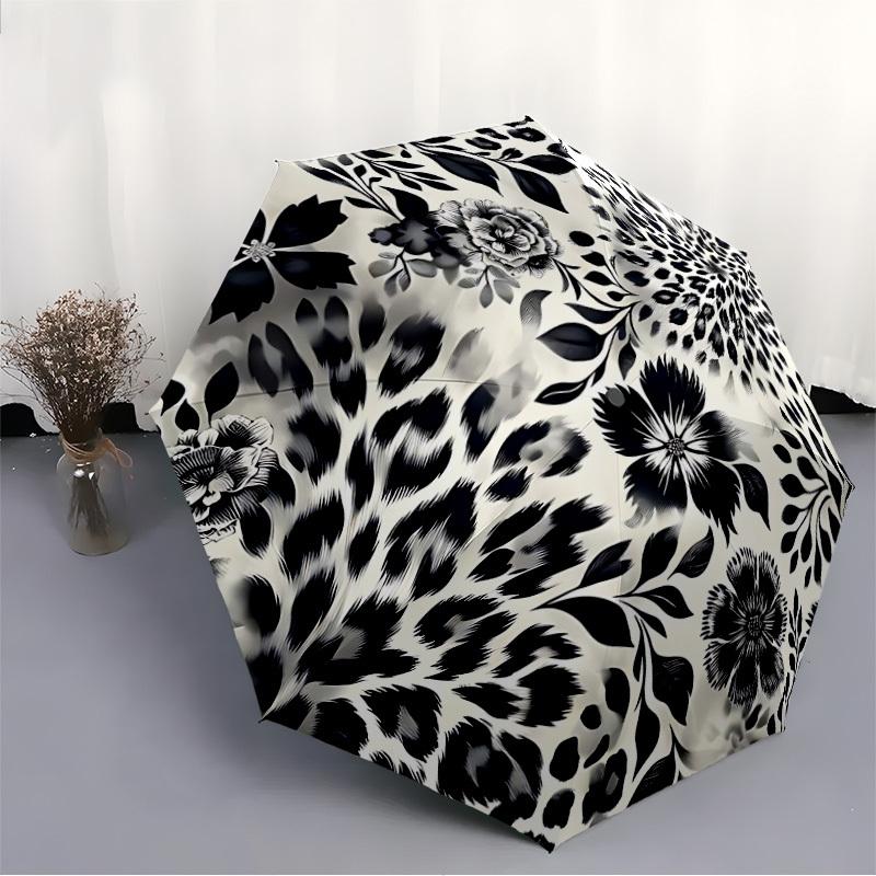 1pc Floral Leopard Automatic Open/Close Umbrella Compact Folding Umbrella, All-Season Portable Umbrella for Women/Men341