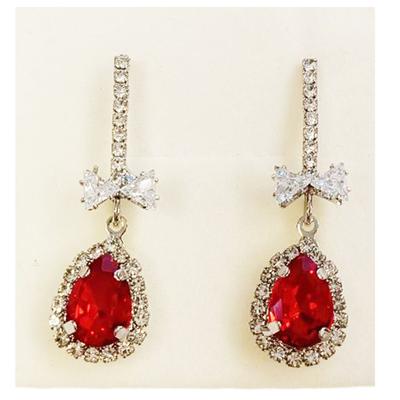 [R8473] - Silver Red 'Sissi' Designer Earrings - 35x10 Mm