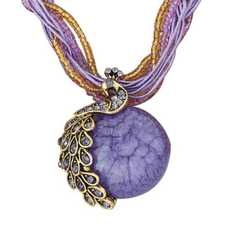 Collana con pavone, regalo con ciondolo intarsiato in opale zircone bohémien