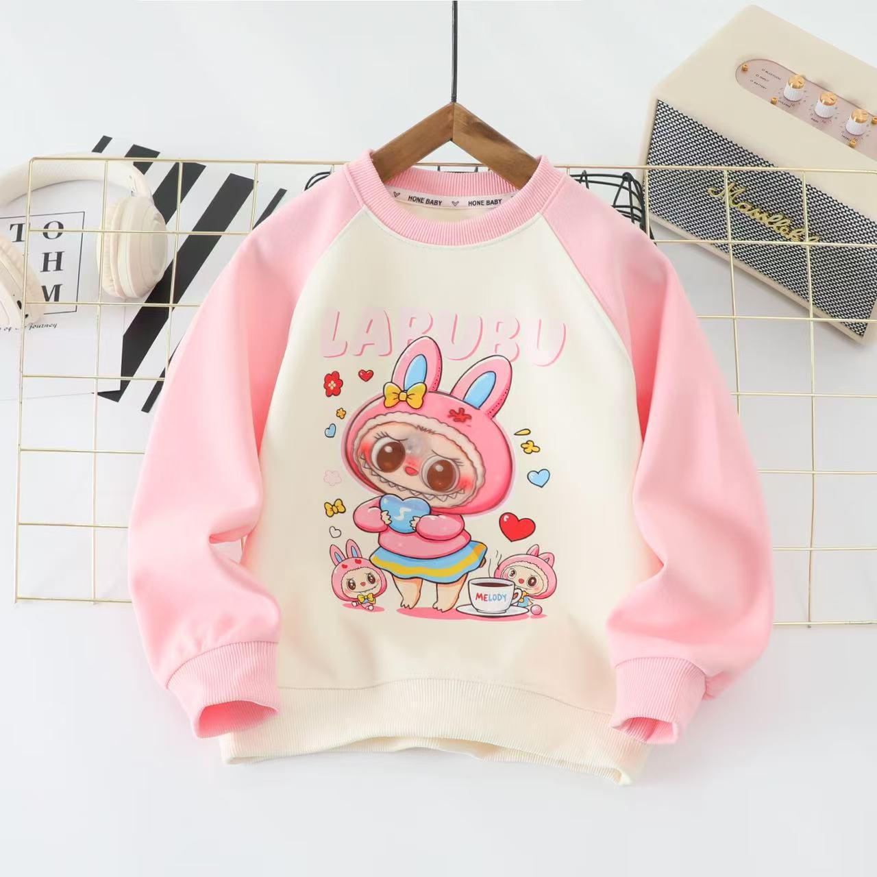 

Labubu Girls Cartoon Raglan Sleeve Sweatshirt - Spring/Autumn, Korean Style, UV Protection 110cm-150cm/5 pieces