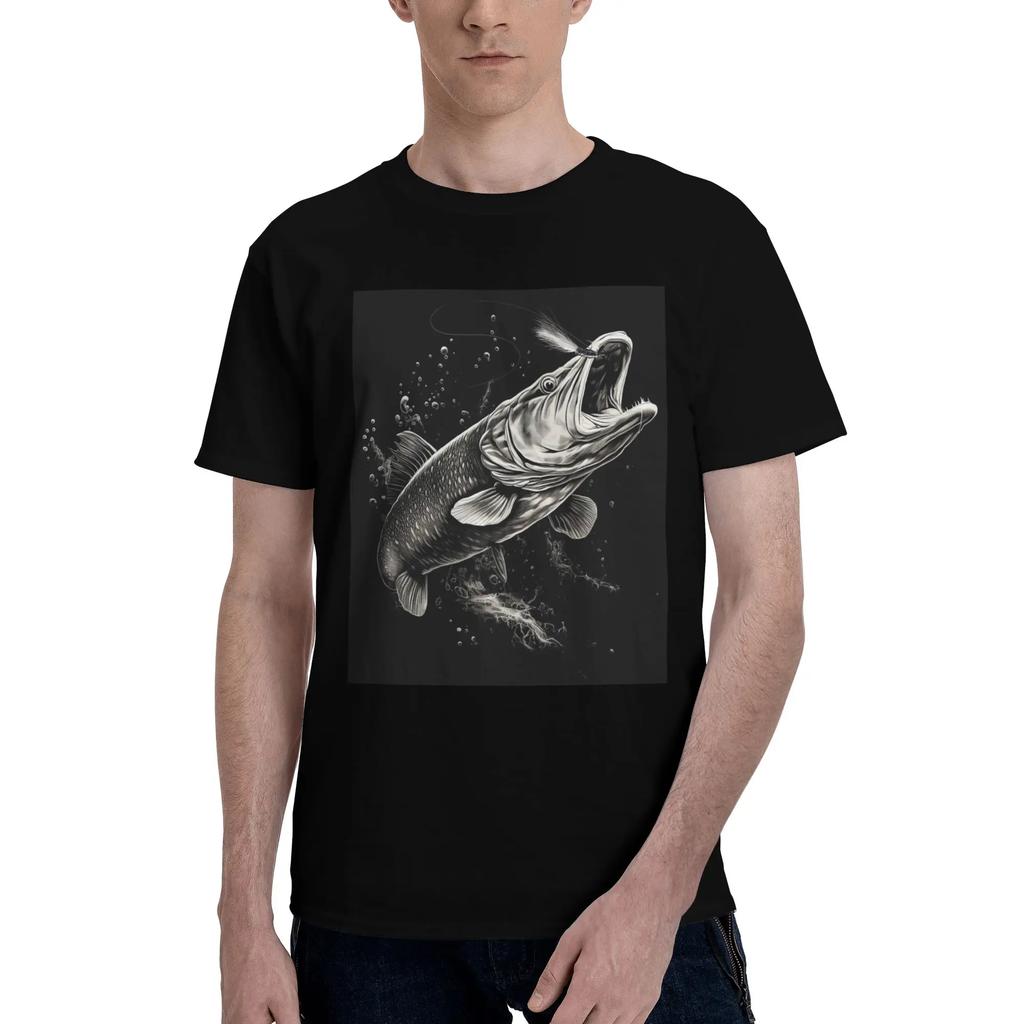 Fishing Lover Pike Fish Design Men TShirt Plus Size T Shirts Mens Round Neck Cotton Tees Short Summer Male