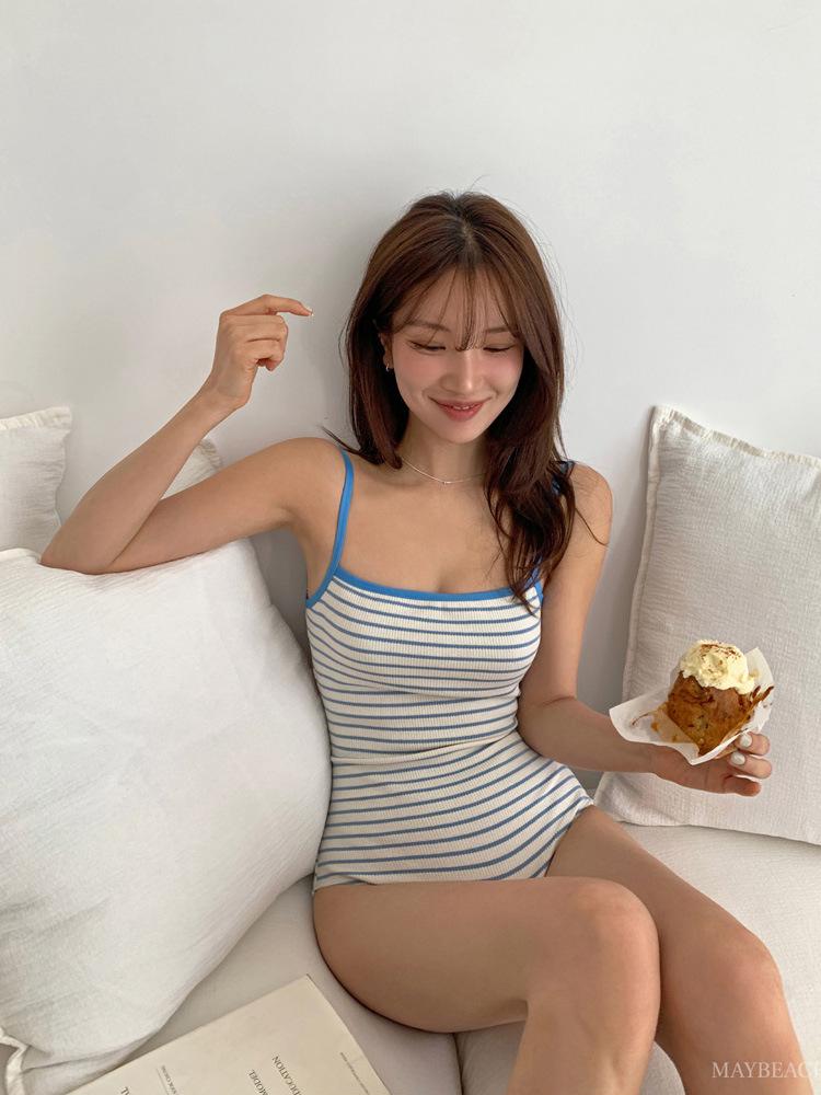 Korean Retro Striped One-Piece Swimsuit for Women