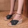 Thick-bottomed Large-size Cross-toed High-heeled Slippers Women's New Hemp Rope Wedge Heel Sandals
