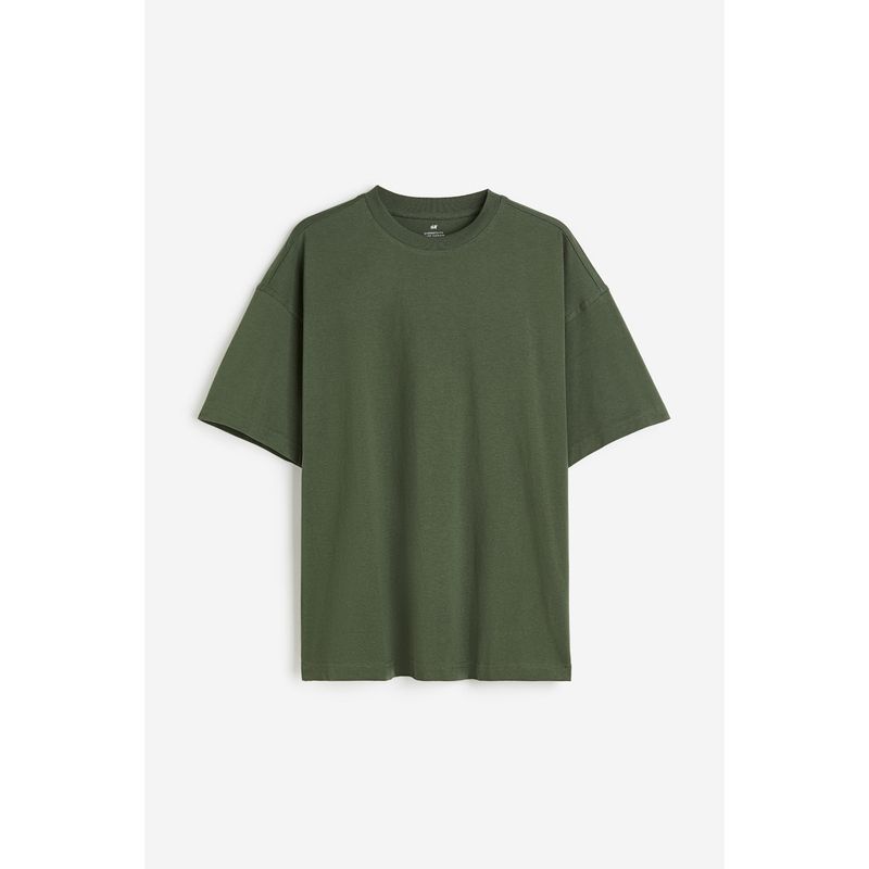 

HM Men s and Women s T-shirt Autumn Loose American Casual Soft round Neck Short Sleeve Couple Wear Tops 1074658 Khaki Green 180/116A(XL)