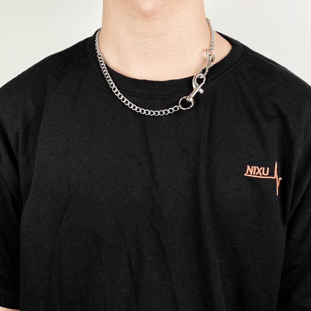 Titanium Steel Punk Necklace: Double-Head Lock & Keychain – Trendy Unisex Hip Hop Chain with Unique Design.