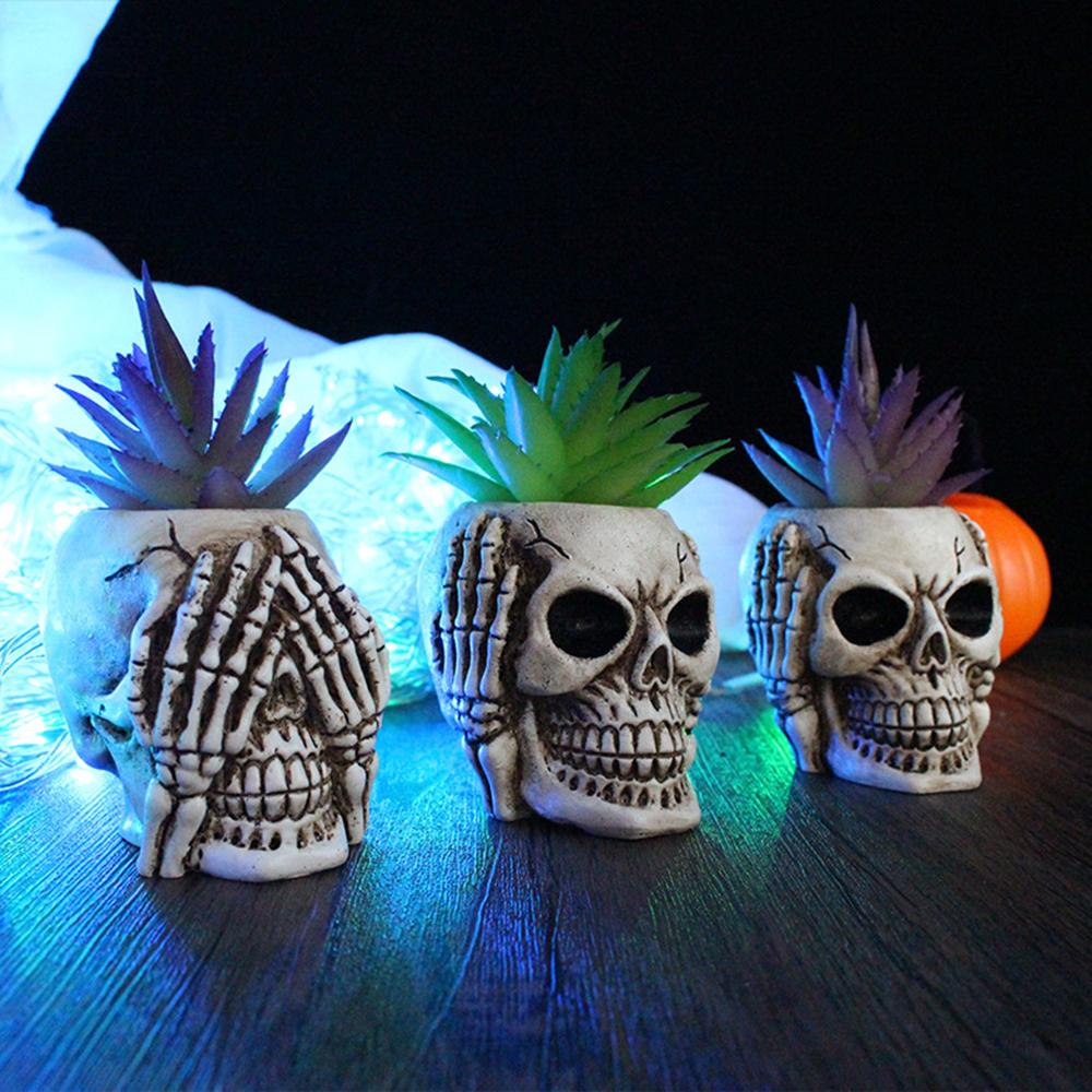 Skull Planter Decorative Resin Craft Outdoor Creative Balcony Decoration Skeleton Flower Pot for Garden Yard Artistic Home Decor