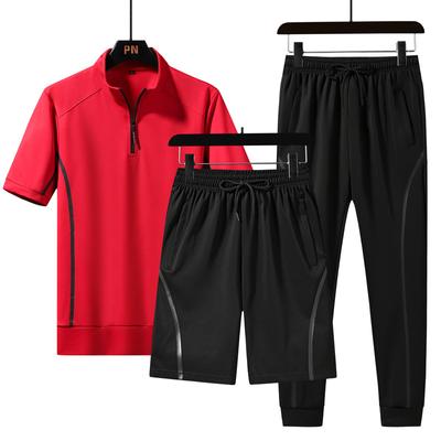 Sports Suit Men 'S Sportswear Short -Sleeved T -Shirt Casual Loose Three -Piece Suit